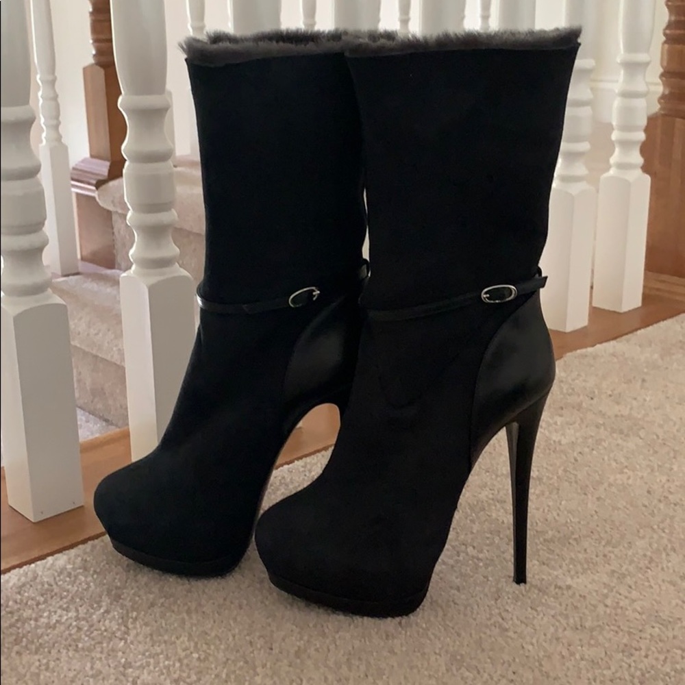 Giuseppe Zanotti Blk Suede/Shearling Platform Boot